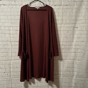 Burgundy Red Duster Cardigan with pockets Size 2x